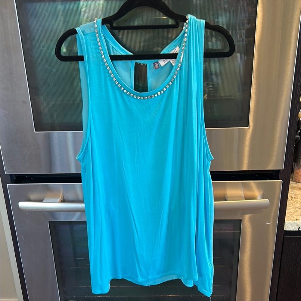 Jennifer Lopez Blue Embellished Sleeveless Tank Top